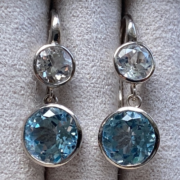 Designer RAY GRIFFITHS 18K White Gold Blue Topaz 2 Double Drop Earrings ~ $3K+ - Picture 1 of 16